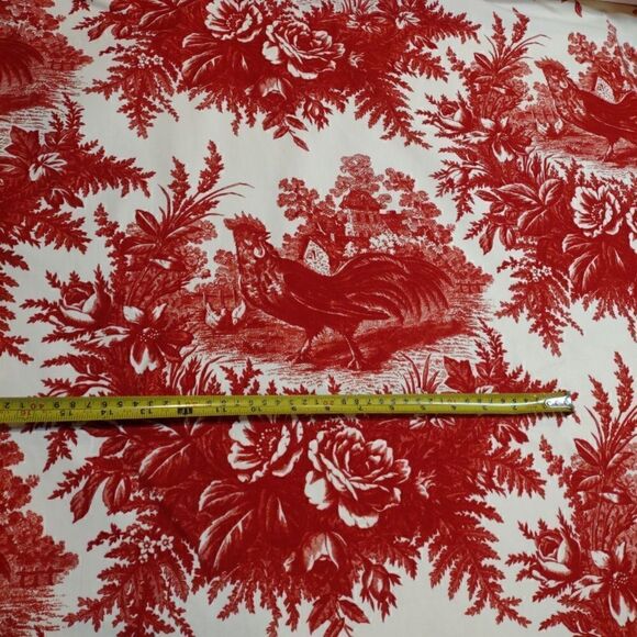 Red Toile Decorator Fabric Rooster And Rose Pattern. 1 Yard 54"W Gorgeous - Picture 6 of 8